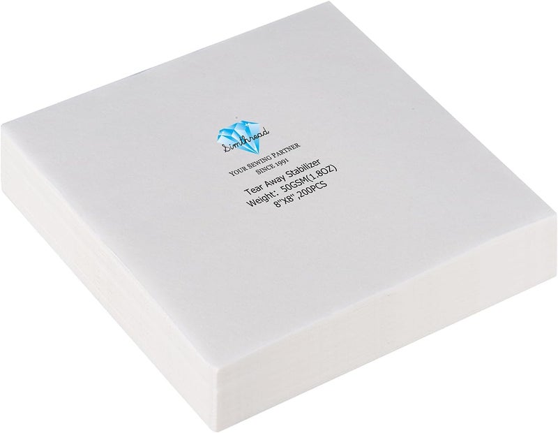 simthread Tear Away Embroidery Stabilizer Backing - Viscose 100% 1.8 Ounces Medium Weight 8" x 8" 200 Pre-Cut Sheets - Image 1